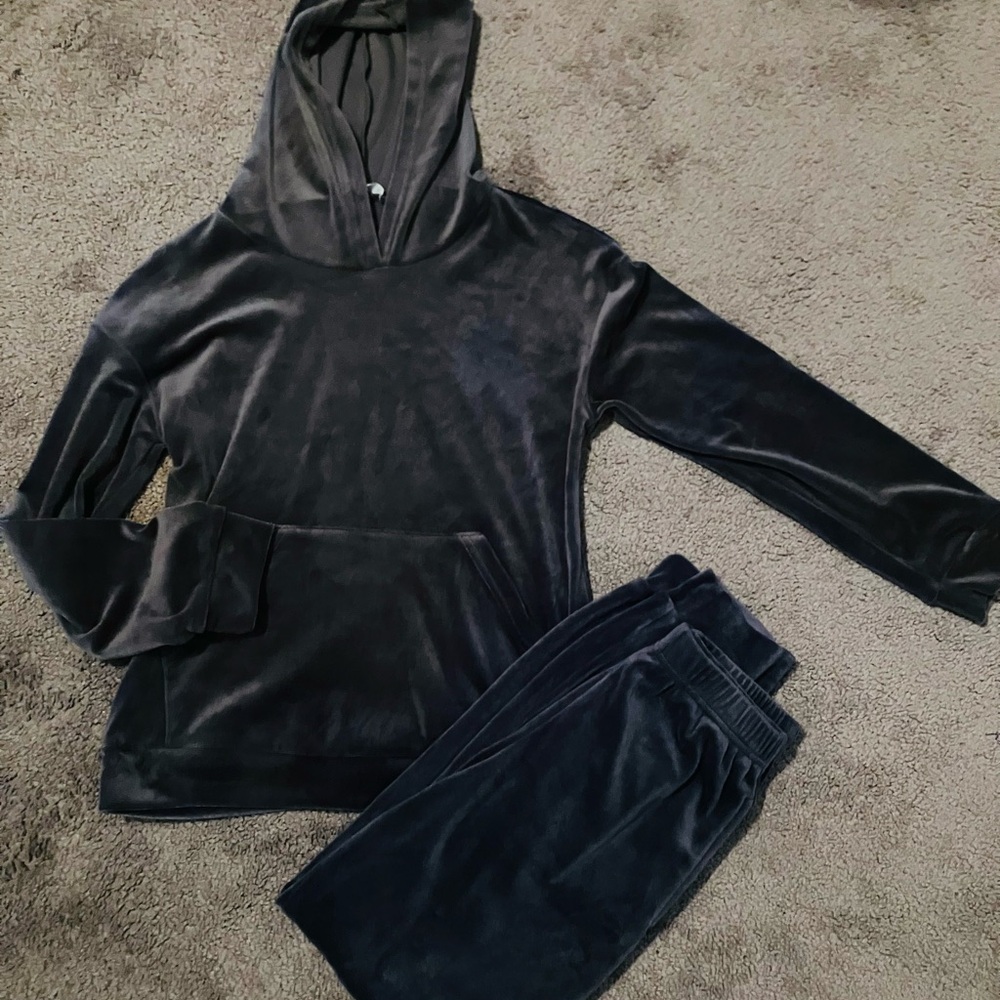 Dark Gray Velour Hoodie and Jogger Set